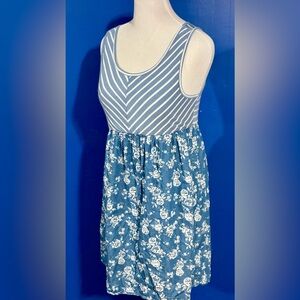 Blue and White Floral Mini Dress by Anticipation Size-XL